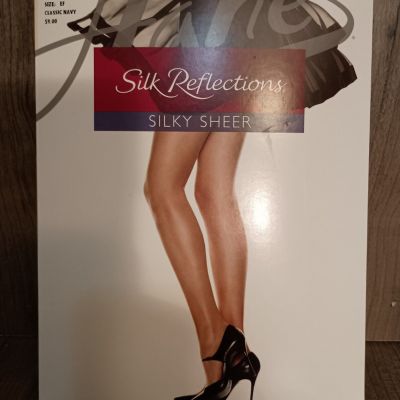 Hanes Silk Reflections Silky Sheer Pantyhose Control Top Size EF Classic Navy