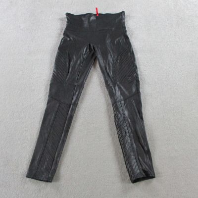 Spanx Leggings Womens Large Black Faux Leather Moto Punk Goth Shaping20136R