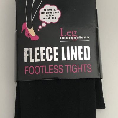NEW Size 1X-2X Leg Impressions BLACK Fleece Lined FOOTLESS Tights PLUS SIZE