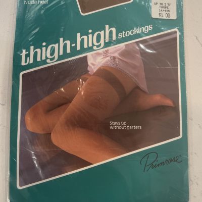 VTG Thigh High Stockings Primrose Size A to 5'5” Garter Free Nude Heel Taupe USA