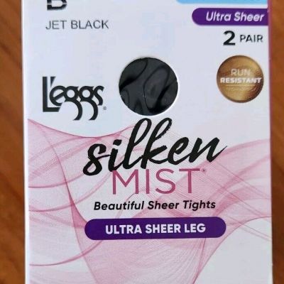 Leggs Silken Mist 10 PAIRS Ultra Sheer B JET BLACK Control Top Pantyhose Tights