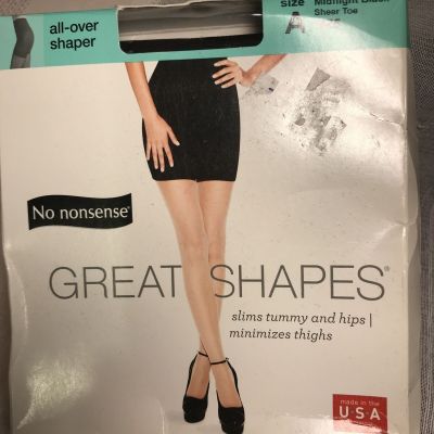 No Nonsense Great Shapes Sz A Midnight BLack Sheer Toe Pantyhose BZ5 NIB Stockin