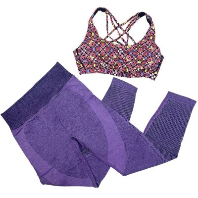 Victoria's Secret Purple Heather Seamless Leggings Sports Bra Lot Size M Workout