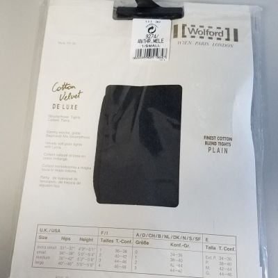 WOLFORD WOMEN FINEST COTTON VELVET DE LUXE BLEND PLAIN TIGHTS size SMALL MELE
