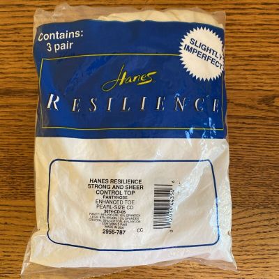 3 PACK Hanes Resilience Control Top Enhanced Toe Pantyhose - Pearl; Size CD