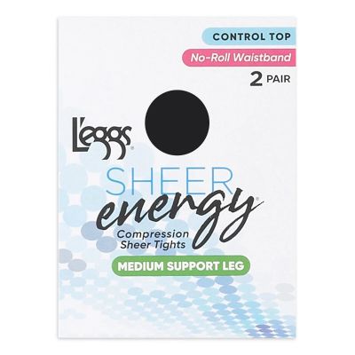 L'eggs Sheer Energy Medium Leg Support Control Top Tights 2 Pairs Black Sz Q+