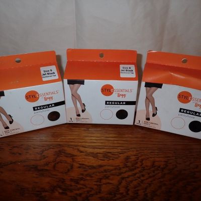 Legg Pantyhose 3 Pairs Style Essentials Jet Black Size B  Reinforced Toe