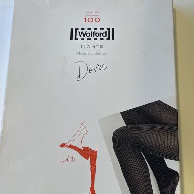 Wolford 14769 Dora Metallic Shimmer Tights, Black/Silver,  Size XS