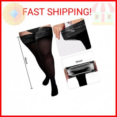 Moon Wood Plus Size Thigh High Stockings Womens 55D Semi Sheer Silicone Lace Top