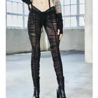 Black Fringe Sheer Leggings Cut out Ripped Sexy Club-wear Fitted Bodycon S M L