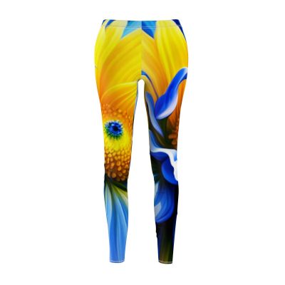 Cute Cheery Flattering Bright Blue/Yellow/White Women's Floral Leggings