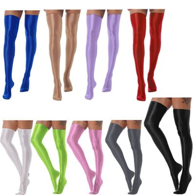 Women's Thigh High Socks Shiny Glossy Stretchy Tights Hold Up Nylon Stockings