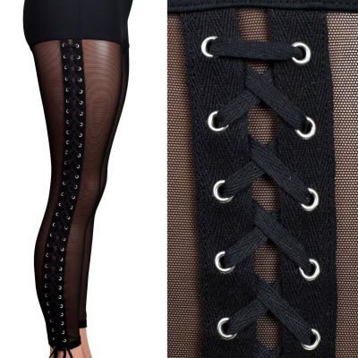 Black Mesh Lace-Up Leggings XS S M L XL 2XL 3XL plus size sheer corset pants