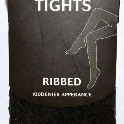 Ribbed Tights Black Ladies Size Medium 90perc Nylon, 10perc Spandex NEW