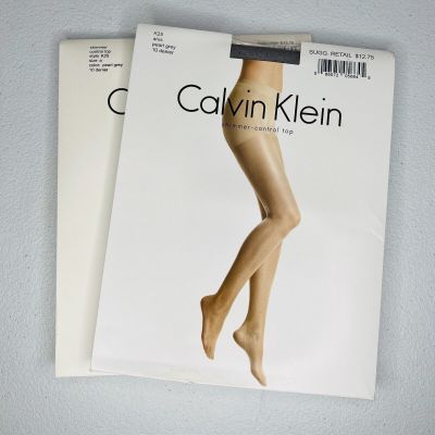 NEW Calvin Klein Shimmer Control Top Pantyhose 10 Denier Size A/ XS Pearl 2 Pair