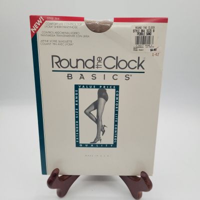 1994 Round the Clock Size B Pebble Sand Control Top Sheer Pantyhose NEW