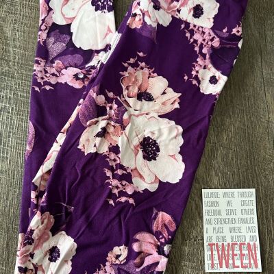 NEW RELEASE Lularoe Leggings Size Tween Beautiful Purple Background Flower Print