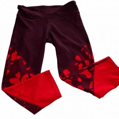 Fabletics Capri Leggings Bright Red Camo And Maroon Size Small EUC
