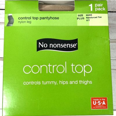 No Nonsense Plus Size Control Top Pantyhose Nylon Leg 1 Pair Nude 877 Reinforced
