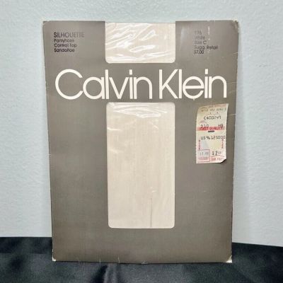 Vtg Calvin Klein Silhouette Pantyhose Control Top Sandaltoe 1985 USA, White Sz C