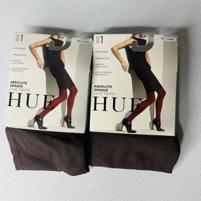 NWT HUE Womens Absolute Opaque Luxe Tights Size 1 Espresso 2 Pair Pack New