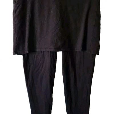 Torrid Womens Attached Skirt Leggings Sz 2 Solid Black Cotton Blend