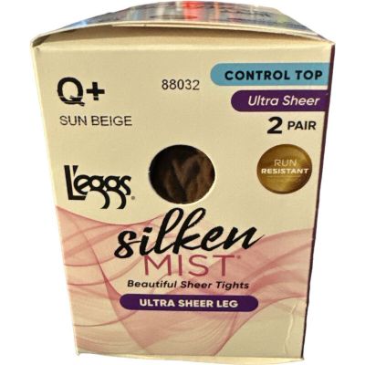 Leggs Control Top Silken Mist Ultra Sheer Leg Size Q+ Sun Beige 2 Pairs