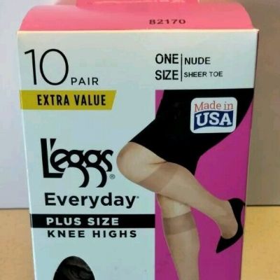 L'eggs Everyday Plus Size Knee Highs 10 Pair One Size Jet Black Sheer Toe