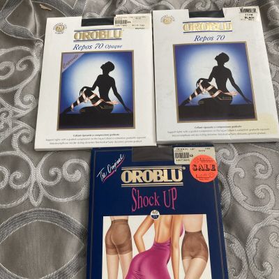 Vintage Oroblu Shock Up Repo Tights Pantyhose-Lot of 3 New See Pics For Size