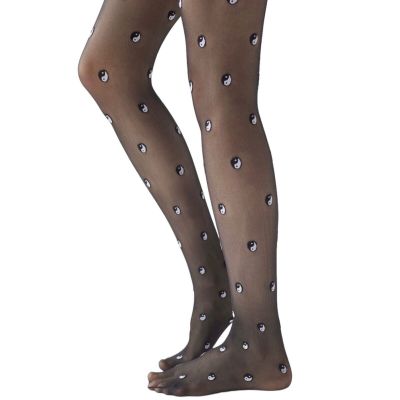 Urban Outfitters Allover Yin Yang Print Black White Sheer Nylon Tights Size M/L