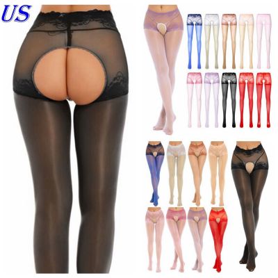 US Women's High Waist Control Tights Floral Lace Patchwork Pantyhose Stockings