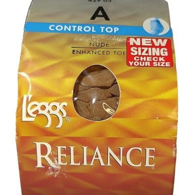 L'eggs Reliance Control Top Durably Sheer Pantyhose Nude Enhanced Toe Size A