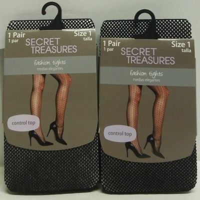 Secret Treasures Fashion Tights 1 Pair Control Top Size 1 Black Lot Of 2