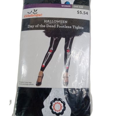 Women’s Black Day of Dead Skeleton Footless Tights Halloween Costume New Sealed
