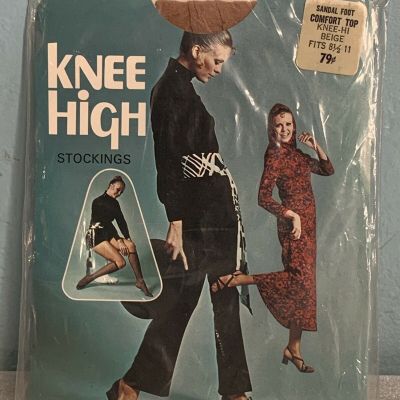 Knee High Sheer Sandal Foot Toe Knee HI Sz 8 1/2 11 Stockings Beige Vintage New