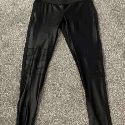 Koral Womens Pull On Cropped Athletic Leggings Shiny Black Size Extra Small