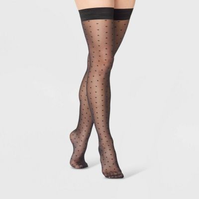 Women's Sheer Square Dot Thigh Highs - A New Day Black M/L