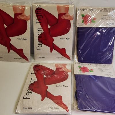 5PR VINTAGE WOMENS ANGELINA FASHION LADIES TIGHTS STYLE 8303 PURPLE ONE SIZE NIB