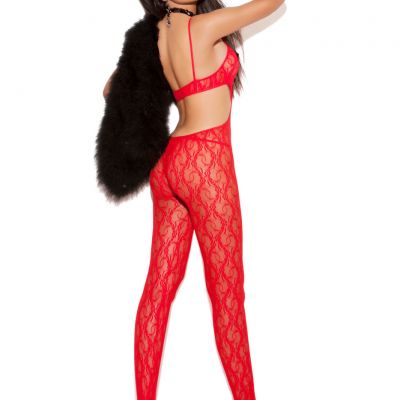 Sexy Red Lace Bodystocking with Satin Bow Detail Lingerie!