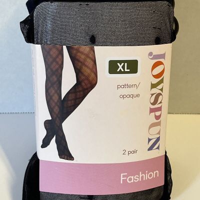 NEW 2 pair Joyspun Fashion tights black dotted sheer navy opaque size XL