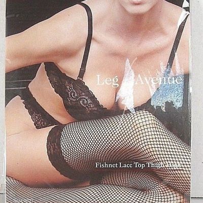 Leg Avenue Black Fishnet Lace Top Thigh High Stockings