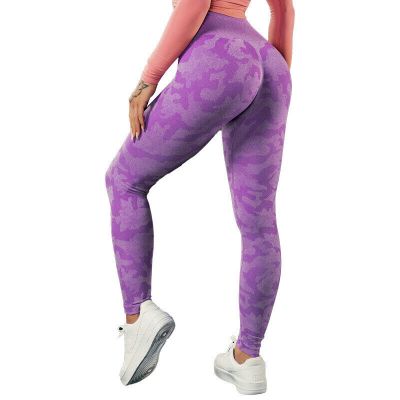 DreamNow Purple Camouflage High Waisted Women Gym Workout Yoga Pants Leggings