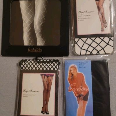 Black Fishnet/sheer Thigh High Stocking And Pantyhose (Lot Of 4)