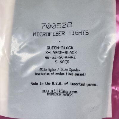 NWT Silkies Microfiber Tights Hose Queen Black XL Women’s 700528 USA Spandex
