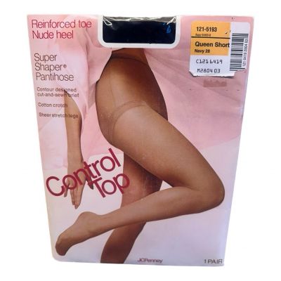 Vintage JCPenney Super Shaper Control Top Navy Pantihose Pantyhose Queen Short