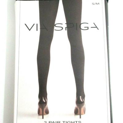 Via Spiga Tights, Black, 2 Pair texted tights, Size S/M