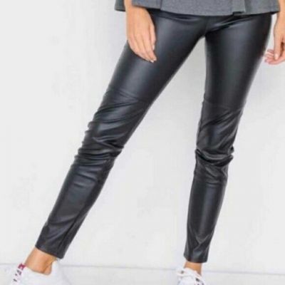 NWT  New Mix Women Legging Small Shiny Black Stretch Pull On Mid Rise Ankle