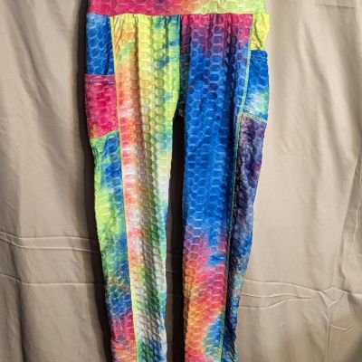 XJBOOST Fashion Rainbow Tie Dye Honeycomb Yoga Leggings Size S/M
