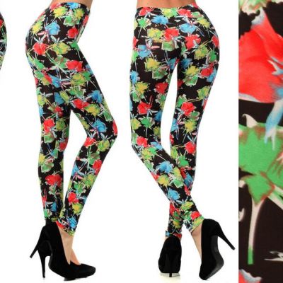 Bright FLORAL CHIC womens Leggings ONE SIZE Fits 6-12 Black RED BLUE AQUA