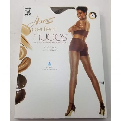 Hanes Perfect Nudes Sheer Micro Net Girl Short Tummy Control Hosiery Nude 5 L